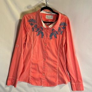 Grace in LA Embroidered Western Shirt Pearl Snap Cowgirl Chic Women large